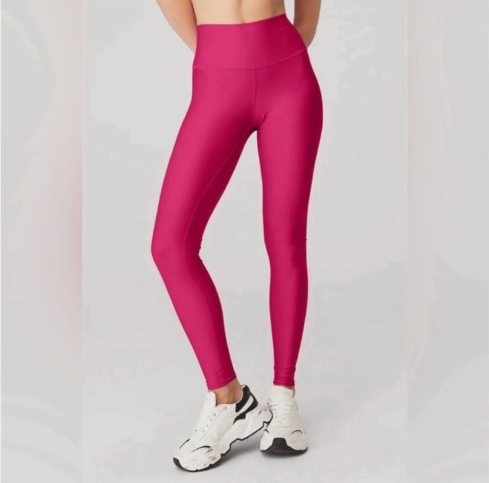 Alo Yoga 7/8 High Waist Shiny Airlift Legging Hot Fuschia Pink Calf Logo SZ XS